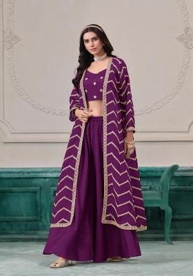 purple Zari Work Silk Indo Western Set