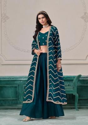 teal Zari Work Silk Indo Western Set