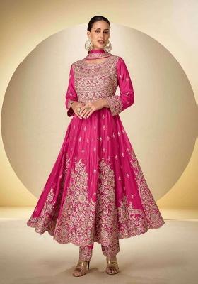 Pink Zari Work Silk Anarkali Set
