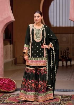 Black Zari Work Silk Sharara Suit