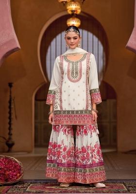 White Zari Work Silk Sharara Suit