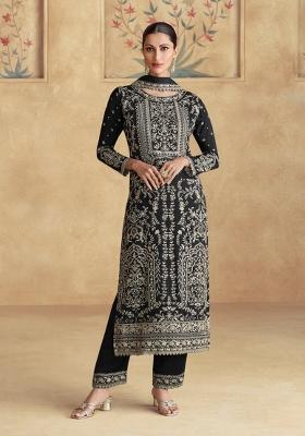 black Zari Work Silk Salwar Suit