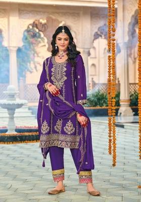 purple Zari Work Silk Anarkali Set