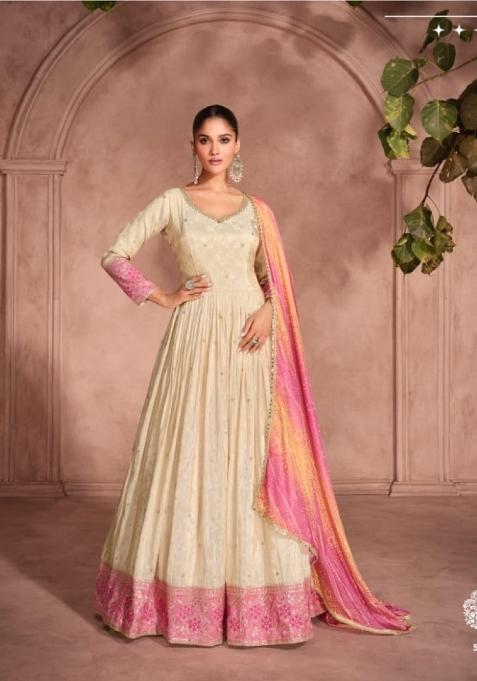 off white Zari Work Shimmer Salwar Suit