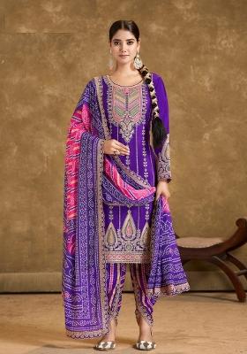 Purple Zari Work Silk Salwar Suit