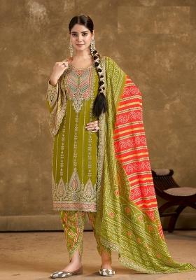 Green Zari Work Silk Salwar Suit