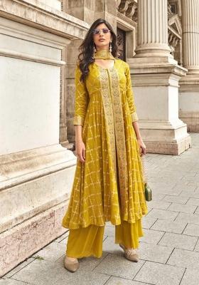 Yellow Zari Work Viscose Salwar Suit