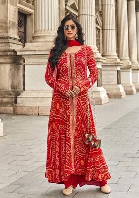 Red Zari Work Georgette Salwar Suit