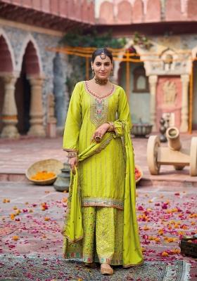 lime Zari Work Silk Salwar Suit