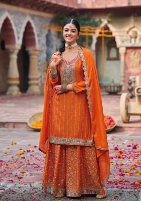 coral Zari Work Silk Salwar Suit
