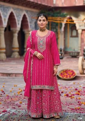 rani pink Zari Work Silk Salwar Suit