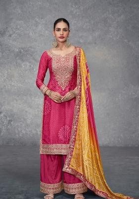 pink Zari Work Silk Salwar Suit