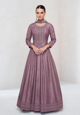 onion pink Zari Work Silk Salwar Suit
