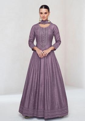 lavender Zari Work Silk Salwar Suit