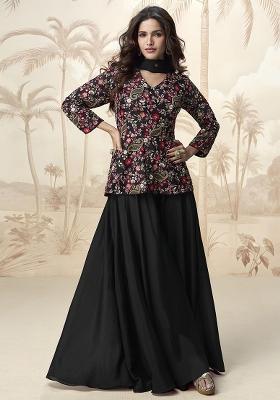 black Zari Work Chiffon Salwar Suit