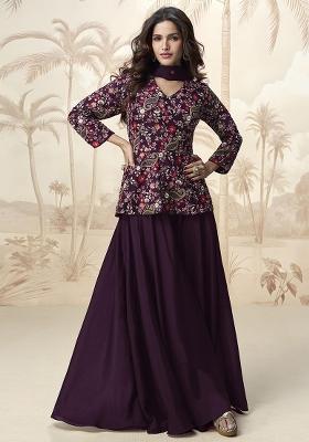 purple Zari Work Chiffon Salwar Suit