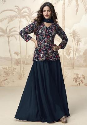 blue Zari Work Chiffon Salwar Suit