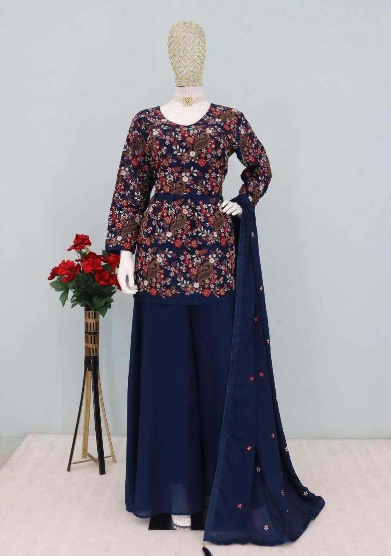 blue Zari Work Chiffon Salwar Suit - Indya