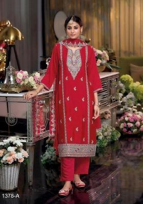 red Zari Work Silk Salwar Suit