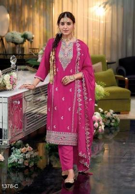 rani pink Zari Work Silk Salwar Suit