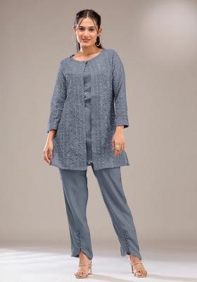 grey Zari Work Georgette Salwar Suit