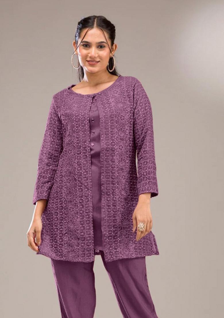 purple Zari Work Georgette Salwar Suit - Indya