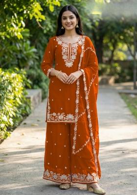 orange Zari Work Silk Salwar Kameez