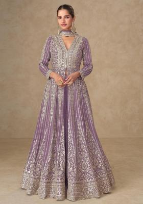 lavender Zari Work Silk Anarkali Set