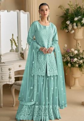 sky blue Zari Work Net Salwar Suit