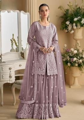 purple Zari Work Net Salwar Suit