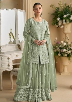 green Zari Work Net Salwar Suit
