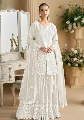 white Zari Work Net Salwar Suit