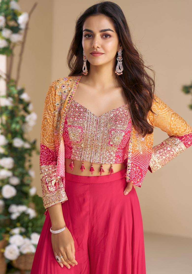 magenta Zari Work Silk Indo Western Set - Indya