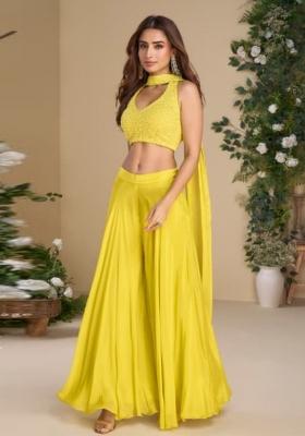 yellow Zari Work Silk Indo Western Set