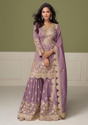 purple Zari Work Shimmer Salwar Suit