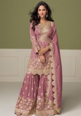 peach Zari Work Shimmer Salwar Suit