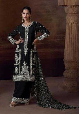 black Zari Work Silk Blend Salwar Suit