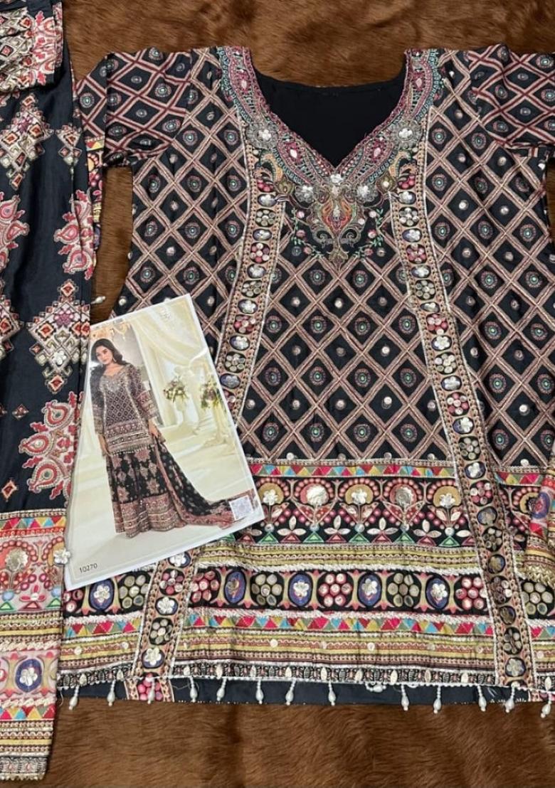 black Zari Work Crepe Salwar Kameez - Indya