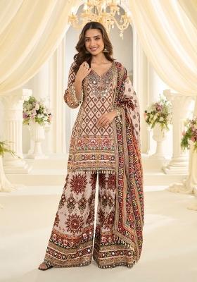 white Zari Work Crepe Salwar Kameez
