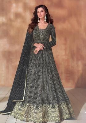black Zari Work Georgette Anarkali With Dupatta