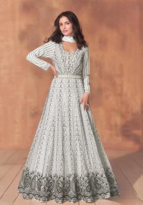 white Zari Work Georgette Anarkali With Dupatta