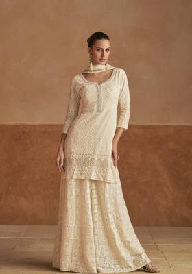 cream Zari Work Georgette Salwar Kameez