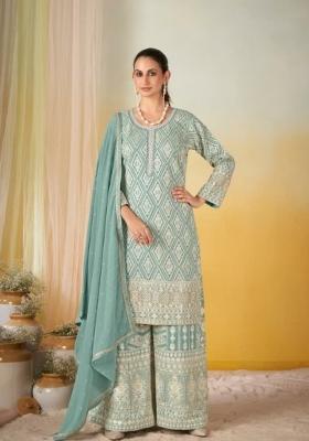 sky blue Zari Work Georgette Salwar Kameez