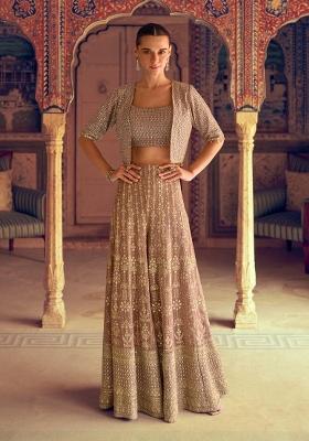 brown Zari Work Georgette Indo Western Set