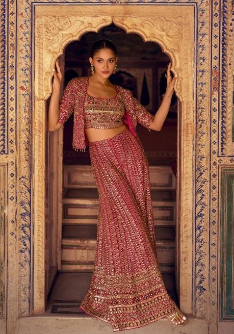 magenta Zari Work Georgette Indo Western Set