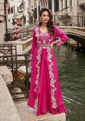 magenta Zari Work Silk Indo Western Set