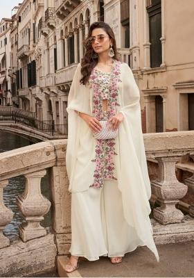 white Zari Work Silk Indo Western Set