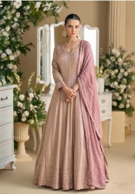 purple Zari Work Georgette Anarkali With Dupatta
