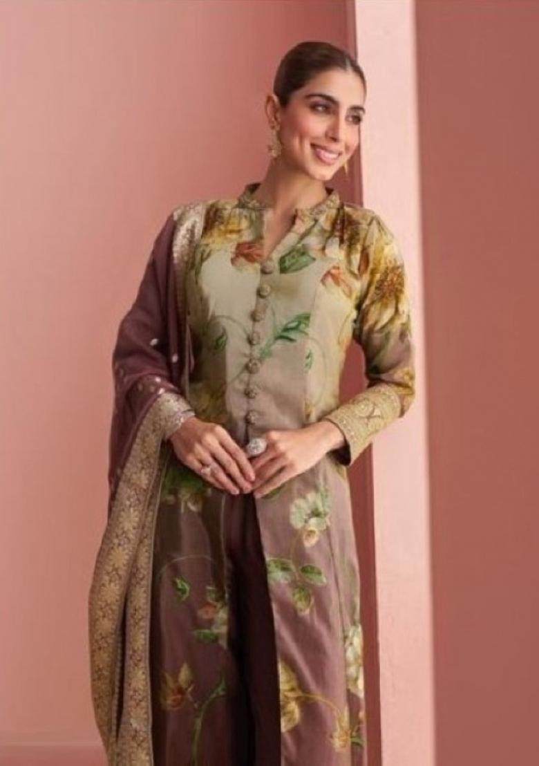 multicolor Zari Work Silk Blend Anarkali Set - Indya