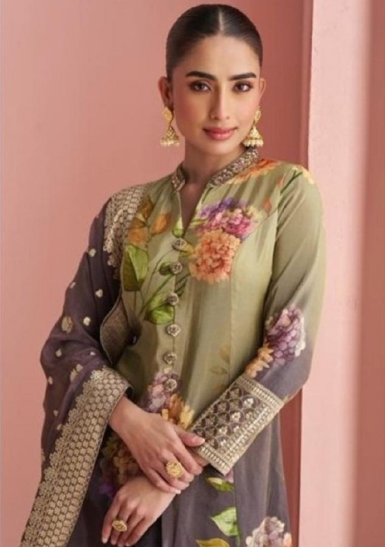 multicolor Zari Work Silk Blend Anarkali Set - Indya